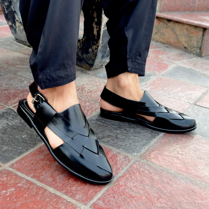 BLACK STRAP LEATHER PESHAWRI SANDAL