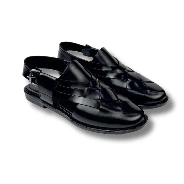 BLACK STRAP LEATHER PESHAWRI SANDAL