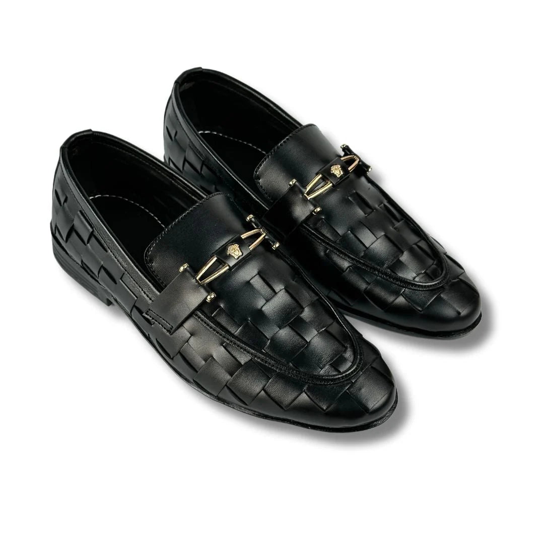 BRAIDED STRAP BLACK LOAFERS
