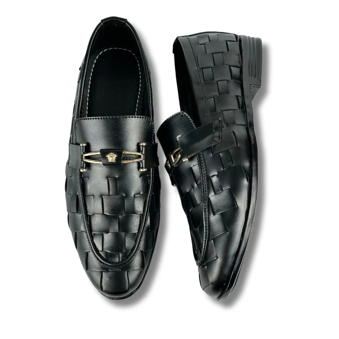 BRAIDED STRAP BLACK LOAFERS