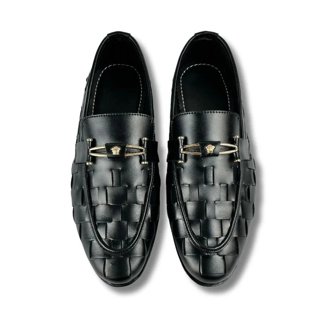 BRAIDED STRAP BLACK LOAFERS