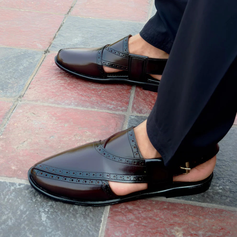 BROWN LEATHER PASHAWRI SANDAL