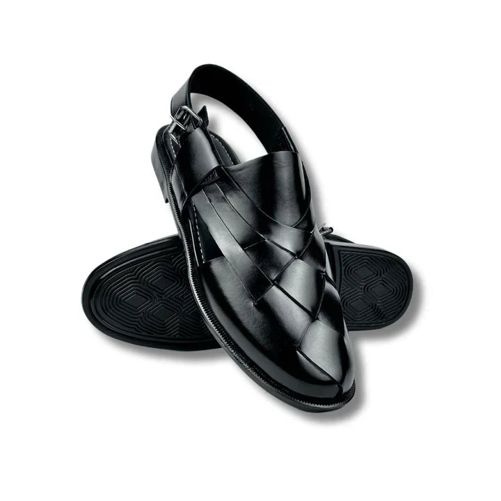 BLACK STRAP LEATHER PESHAWRI SANDAL