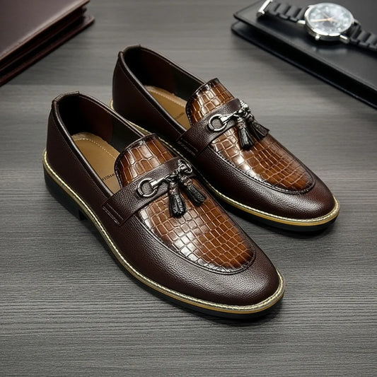 Hand Stiched Brown Croc Pattern Premium Loafer