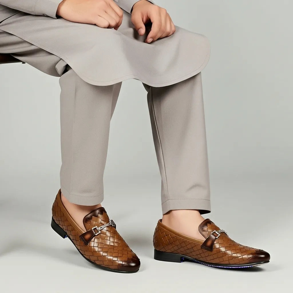 Woven Leather Loafers Lite Brown