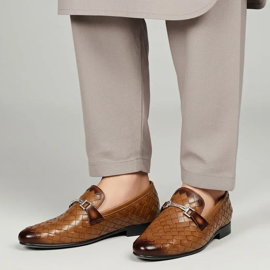 Woven Leather Loafers Lite Brown