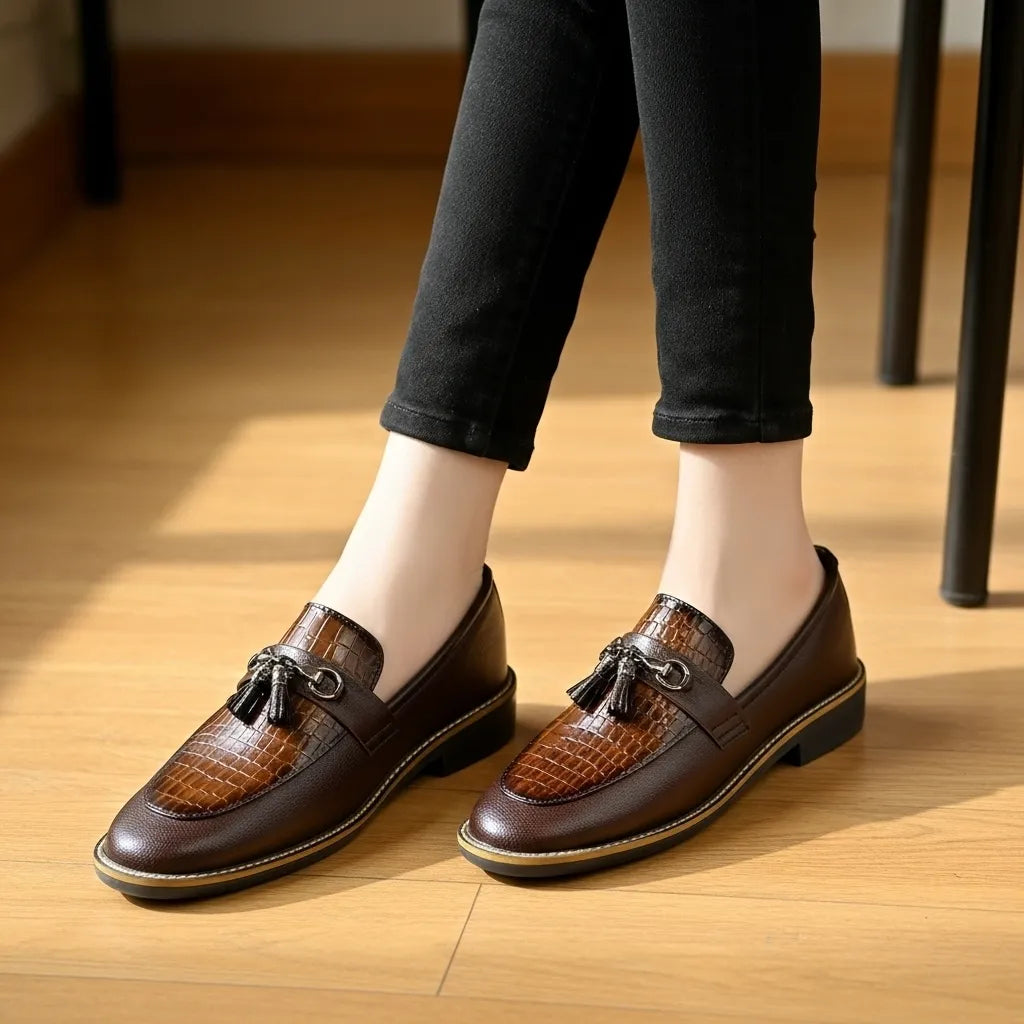 Hand Stiched Brown Croc Pattern Premium Loafer
