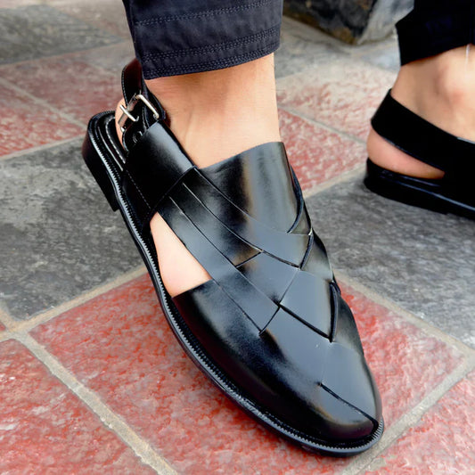 BLACK STRAP LEATHER PESHAWRI SANDAL