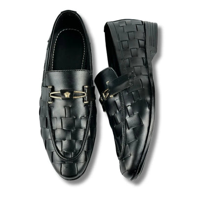 BRAIDED STRAP BLACK LOAFERS