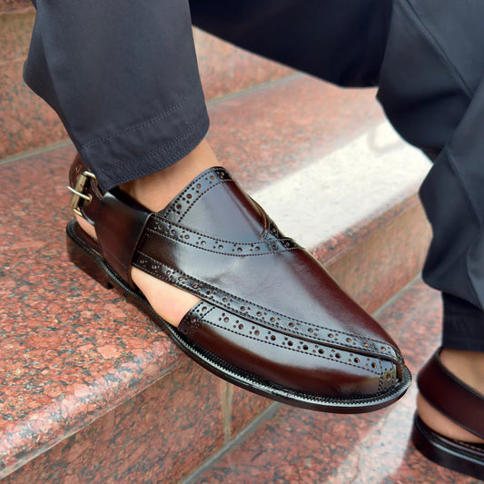 BROWN LEATHER PASHAWRI SANDAL