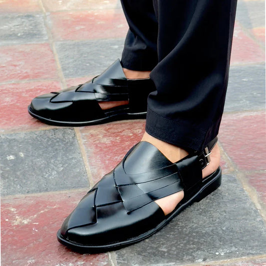 BLACK STRAP LEATHER PESHAWRI SANDAL