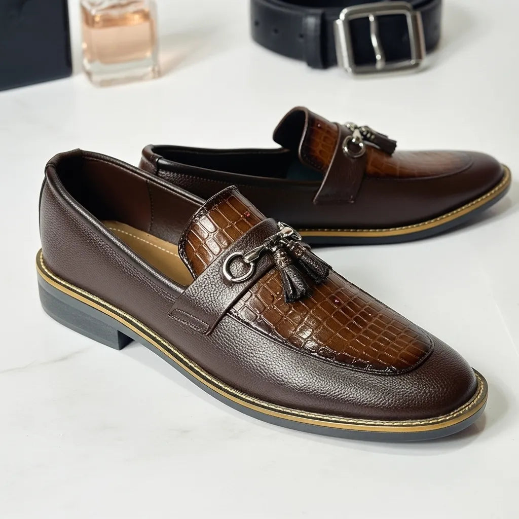 Hand Stiched Brown Croc Pattern Premium Loafer