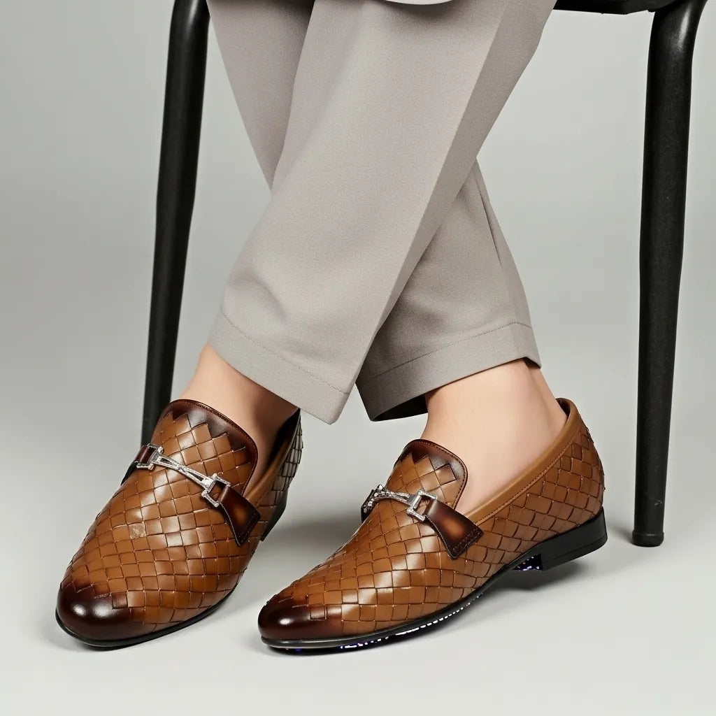 Woven Leather Loafers Lite Brown
