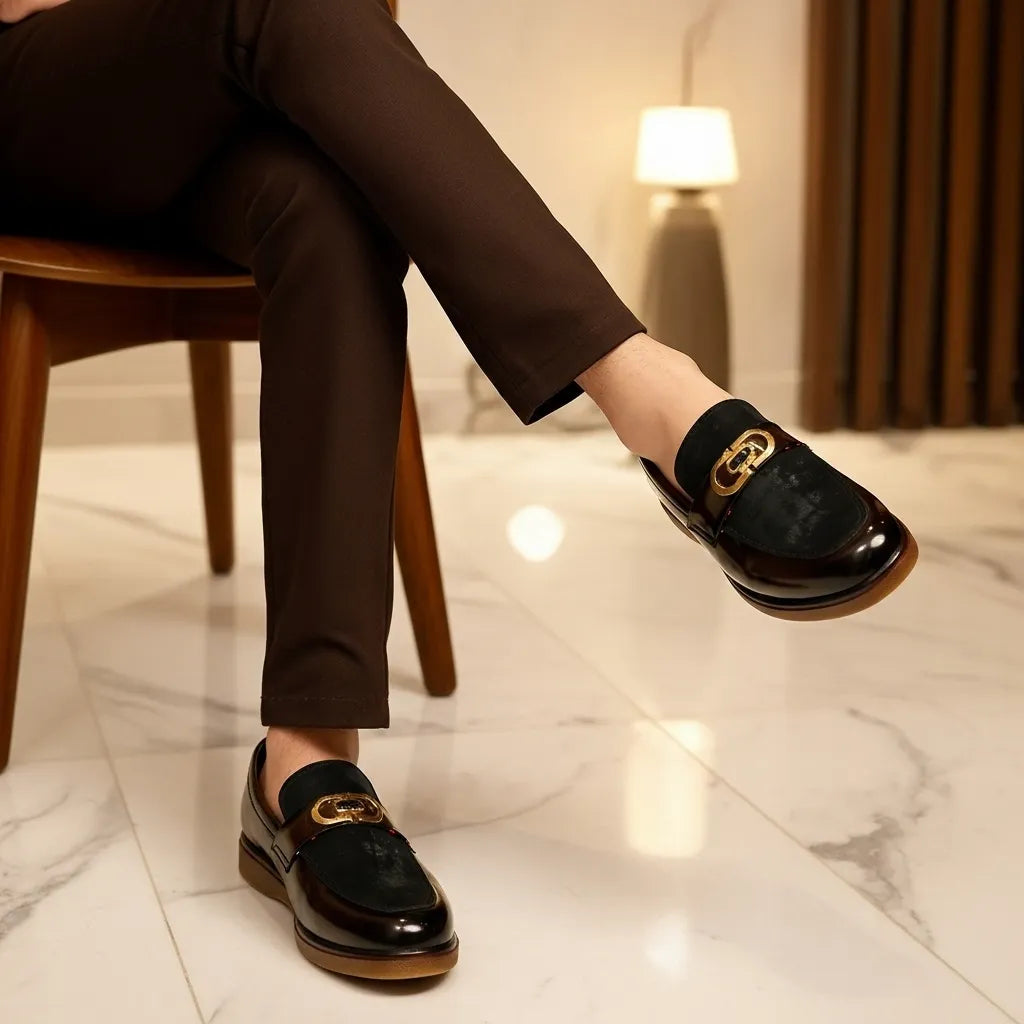 Shaded Brown With Suade Pattern leather Loafer with Premium Gel soul