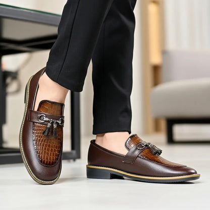 Hand Stiched Brown Croc Pattern Premium Loafer