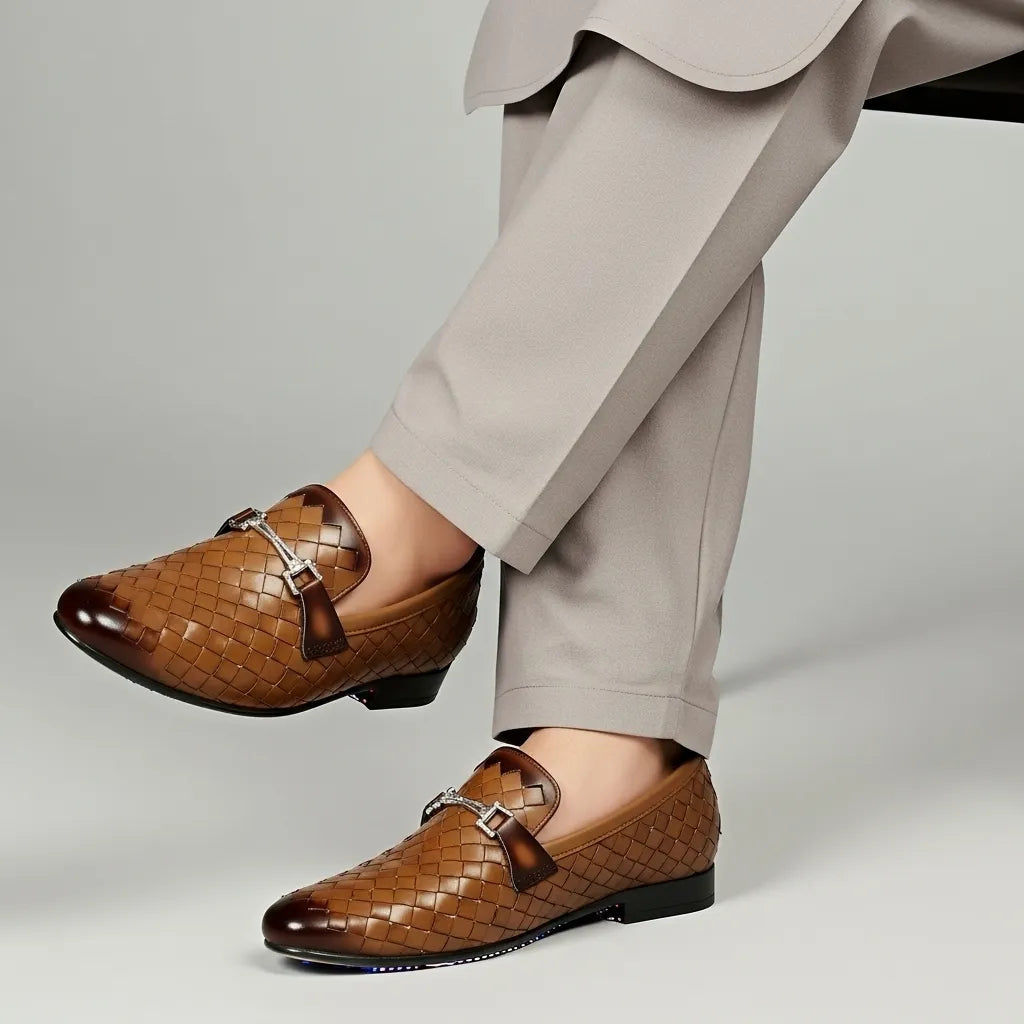Woven Leather Loafers Lite Brown