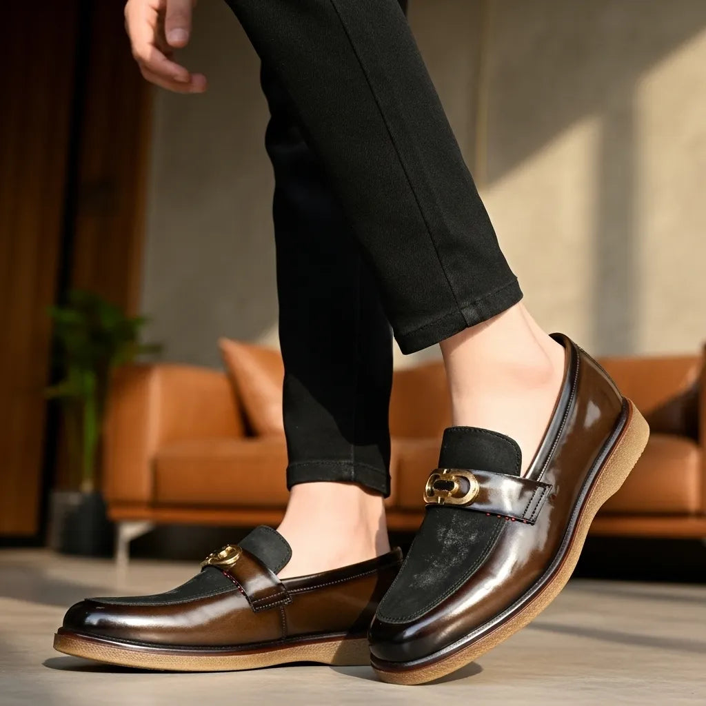 Shaded Brown With Suade Pattern leather Loafer with Premium Gel soul