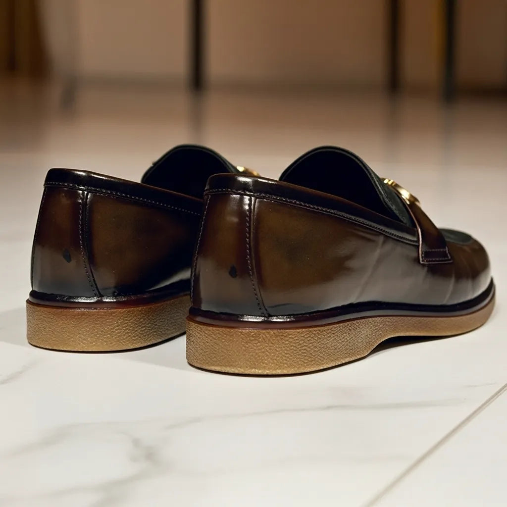 Shaded Brown With Suade Pattern leather Loafer with Premium Gel soul