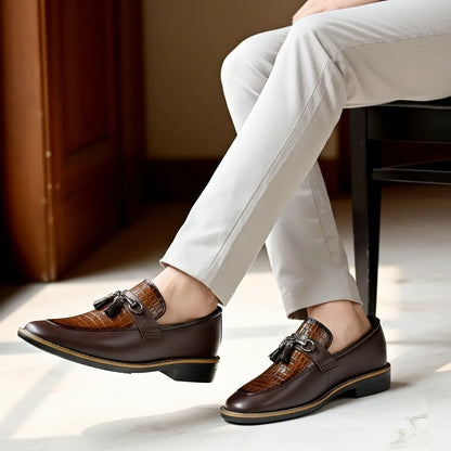 Hand Stiched Brown Croc Pattern Premium Loafer